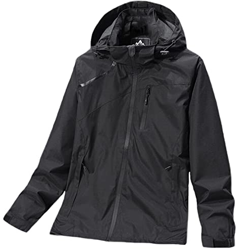 Lifup Veste de Pluie Homme Manteau à Capuche Imperméable Coupe-Vent Léger Blouson Anti-pluie à Zippée pour Randonnée Camping Noir 6XL