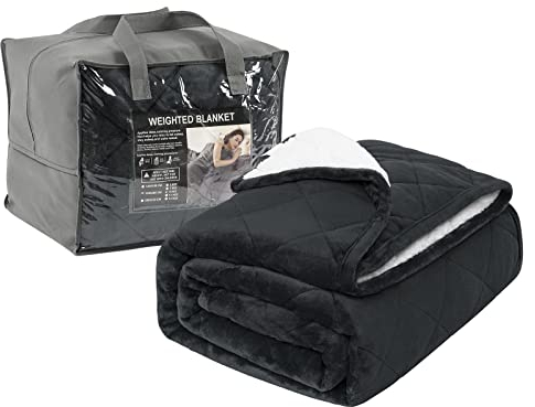 WOLTU Gewichtsdecke 11kg 150x200 cm flauschig, Therapiedecke Erwachsene Schwere Decke aus Flanell Sherpa, Doppelseitige beschwerte Decke mit Glaskügelchen, Weighted Blanket Anti Stress, Anthrazit