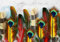 wandmotiv24 Fototapete bunte Federn Steinwand, 200 x 140cm - selbstklebende Strukturtapete, Wanddeko, Wandbild, Wandtapete, Feder blau gelb braun rot grün weiß M6640
