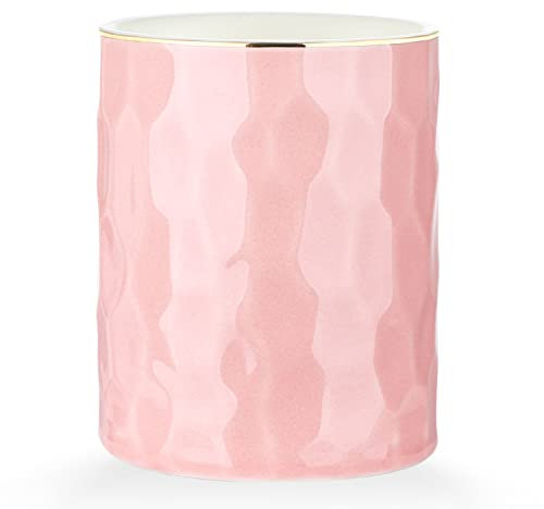 WHJY Pot à crayons en céramique rose - Porte-pinceaux de maquillage - Porte-stylo doré pour bureau - Joli petit porte-pinceaux bohème - Design géométrique moderne