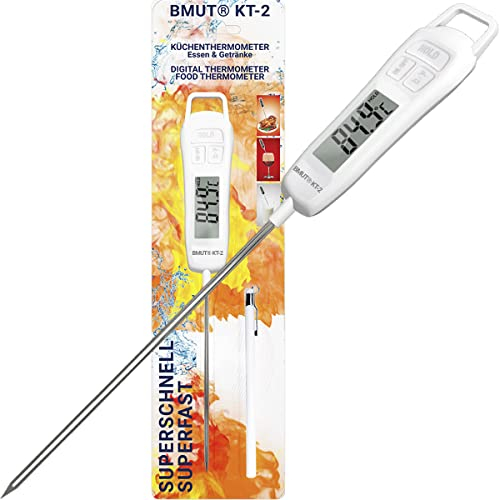 1 thermomètre de cuisine (numérique) - Rapide - Pour aliments et boissons (de -50 °C à +300 °C) - BMUT KT-2 - Thermomètre de cuisson pour viande, thé, eau, barbecue