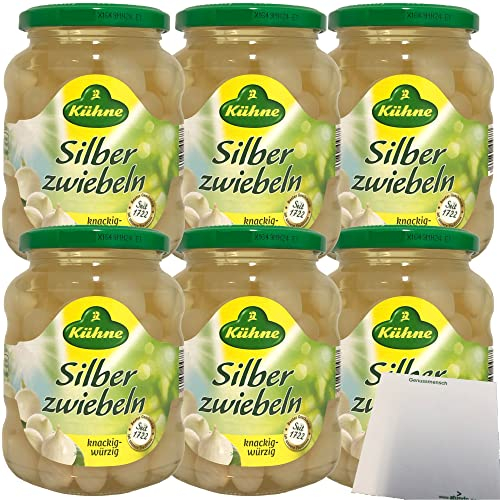 Kühne Silberzwiebeln in pikantem Aufguss 6er Pack (6x330g Glas) + usy Block