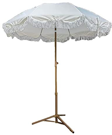 LBONG Parasol de Jardin, Parapluie De Loisirs en Plein, Bord Frangé Parasol Blanc Adapté À La Pelouse De Jardin Balcon(White)