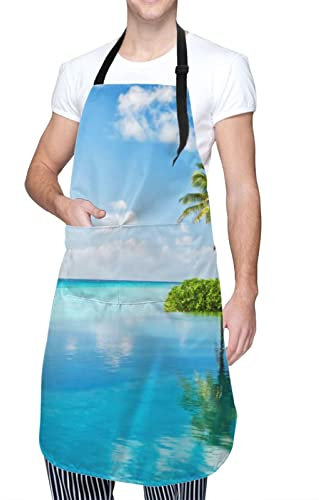 Delantal de cocina ajustable de 84 x 70 cm, con diseño de isla en el mar, para hombres y mujeres, Como se muestra en la imagen