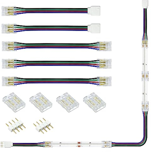 ALITOVE 4 polig 10mm LED Strip Verbinder Set Für RGB LED Streifen, LED Band Verbinder Kabel Verlängerung Lötfreie Terminal Extension Verbindungen