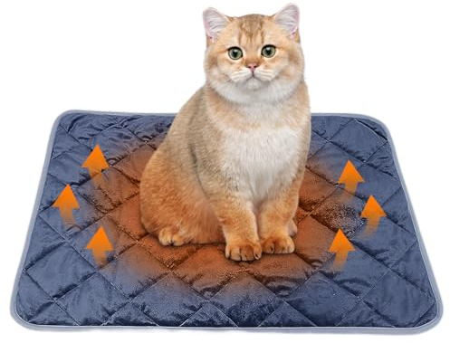 SPORWAY Selbstheizende Decke für Katzen Hunde, Heizdecke Wärmematte Katzendecke 60 x 45 cm, Wärmedecke Katzenbett Selbstwärmende Katzen Decken, Waschbare Hunde Thermodecke (Navy blau)
