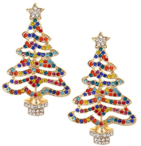 Didiseaon Weihnachts-Ohrstecker Weihnachtsbaum-Ohrhänger Strass-Weihnachtsbaum-Ohrringe Feiertags-Ohrringe Weihnachtsfeier-Schmuck Für Damen Und Mädchen