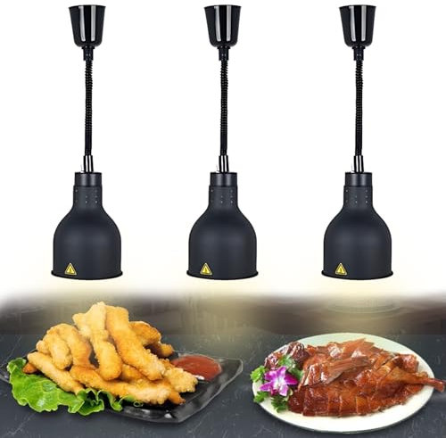 BOVDC Lampara Calor Cocina, 19 cm/25 cm Lampara Calor Alimentos, Lámpara de Calor para Alimentos de Cocina Colgante Ajustable para Buffets y Hoteles(D-19cm, 3 Piezas)