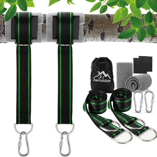 Awroutdoor Schaukel Befestigung, Hängematte Befestigung Befestigungsset Aufhängung Hängesessel Befestigung mit 2 Baumschutz Polster und 2 Premium Karabinern