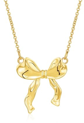 Halora Gold Bow Necklace for Women Girls, Schleifen Halskette Für Frauen Damen, Bow Ribbon Necklace Schmuck Jewelry Gift