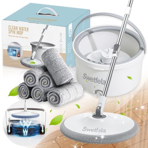 Swetfela 3 En 1 Fregona Con Cubo de 2,5 L, Mopa Extensible 130 CM, 6 Repuestos, Filtración Rotativa 360°, Cubo Escurridor, Autoescurrible Para Todo Tipo de Suelos