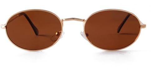 Laurinny Retro Oval Sonnenbrille für Damen Herren 90er Vintage Ovale Hippie Brille für Männer Frauen Metallrahmen Runde Sonnenbrillen(Gold/Braun)