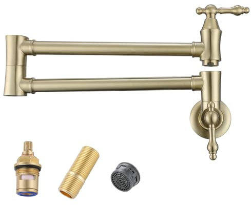 RANDOM RD-81918-BG Küchenarmatur, gebürsteter Gold-Topffüller, Wasserhahn, über Herd, Messing, Küchenarmatur, Doppelgelenk-Schwenkarme