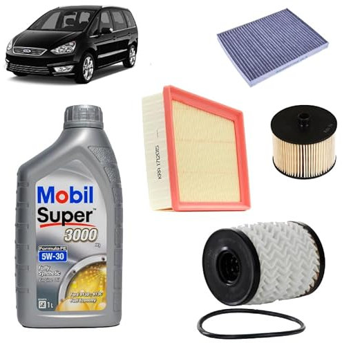 Kit tagliando 4 filtri + 6L olio Mobil FE 5W30 per Ford Galaxy III 2.0 TDCi gasolio 2006-2015