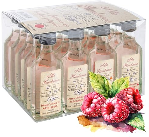 Alte Himbeere Obstbrand - 20 x 20 mL Exquisiter und milder Schnaps, im Holzfass gelagert, 41% - Entdecken Sie den Premium-Genuss der ALTE Linie aus Deutschland!