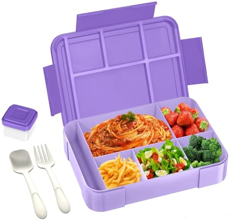 iNeibo Brotdose Kinder mit Fächern Lunchbox Kind er Brotdose mit Fächern Bento Box Kinde r Brotbox Jausenbox Snackbox Vesperbox Vesperdose mit Soßenbox für Schule und Kindergarten PBA Frei Lila