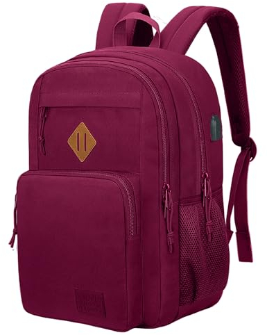 KEOFID Laptop Rucksack für Herren Damen, Großer Schulrucksack für Jungen, Mädchen und Teenager, Anti-Diebstahl Computer Rucksack, 15,6 Zoll Laptop, Handgepäck Rucksack(Burgund)