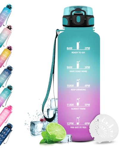 KollyKolla Trinkflasche 1.5L, Trinkflasche Sport, Trinkflasche groß, Wasserflasche Auslaufsicher, BPA-Frei, Trinkflasche mit Zeitmarkierungen, Sportflasche für Erwachsener, Büro, Fitness, Sport