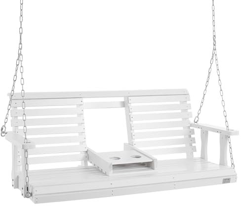 VEVOR Wooden Porch Swing 5 ft, Patio bench swing for Courtyard & Garden, Upgraded 880 lbs Strong Load Capacity, Heavy Duty Swing Chair Bench with Hanging Chains for Outdoors, White