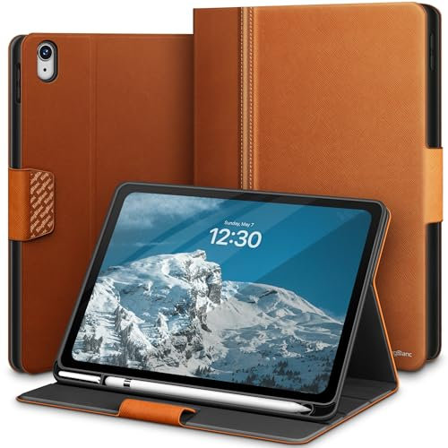 KingBlanc für iPad A16 Hülle 11. Generation 11 Zoll 2025, iPad 10. Generation 10,9 Zoll 2022 mit Pencil Halter, Schutzhülle aus PU-Leder mit Standfunktion, Auto Schlaf/Wach, Magnetverschluss, Braun