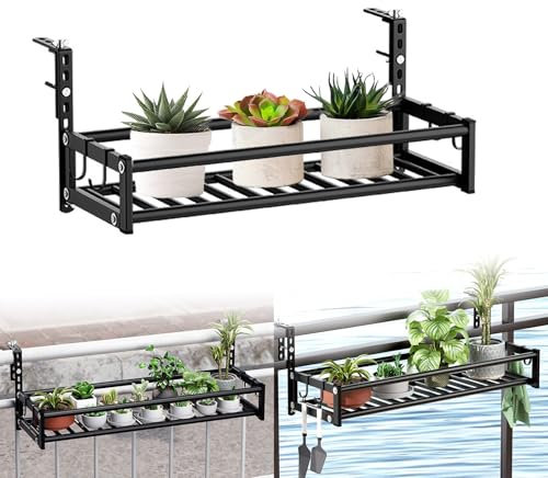 MBBTAG Pot plante garde corps, jardiniere suspendue, Support de Plante Suspendu pour Balcon, Crochet réglable, jardiniere balcon suspendue, Facile à installer, Forte capacité de charge(Gray,43x24.5x26