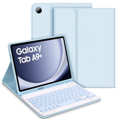 Bettdow Funda con Teclado para Samsung Galaxy Tab A9+/A9 Plus 2023, Desmontable Español Ñ Teclado, Funda Protectora con Ranura de Lápiz para Galaxy Tab A9 Plus 11 2023 SM-X210/X215/X216, Azul