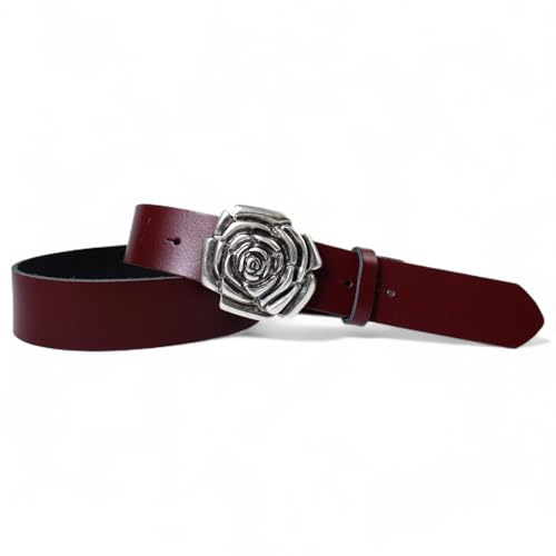 FRONHOFER Damen Ledergürtel Rindsleder 4 cm breit Rosenblüten-Koppelschnalle altsilber 10 x 5 cm wechselbar mit Druckknopf extra flach für sommerliche Outfits