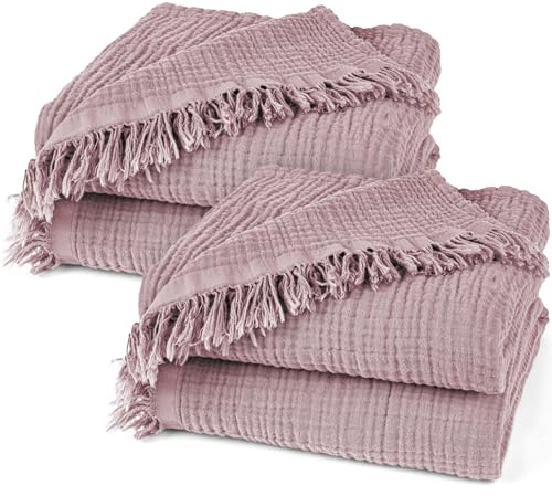Pure Label 2er Set Musselin Decken 130x170 cm - Oeko-Tex zertifizierte Kuscheldecken aus Baumwolle | Musselin Kuscheldecken für Couch & Sofa in | Doppelpack 130 x 170 cm, Farbe der Decke Mauve