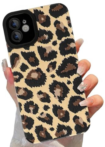 Xylota Coque pour iPhone 12 6,1 Pouces, Animé Curly Wave Dessin Motif Housse Etui Silicone Souple Aesthetic Étui, Antichoc Anti-Rayures Élégant Protection Caméra Bumper Case pour iPhone 12, Léopard 01