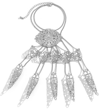 MAIGO Nail Rings - Goth Fingernail Rings, Finger Claws, Halloween False Nails, Ring Bracelet Hand Chain, Halloween Claws, Claws Cosplay Clothing Accessories, Unique Metal Nail Ring Jewellery (Silver)