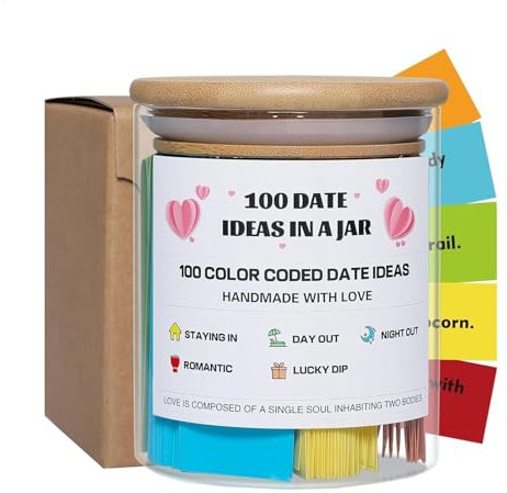 100 Date Ideas In A Jar, Creative Date Night Jar for Bachelorette, Color Coded Date Ideas Jar Date Night Games, Funny Date Ideas Jar Favors for Couples Wedding Anniversarys Bridal Shower