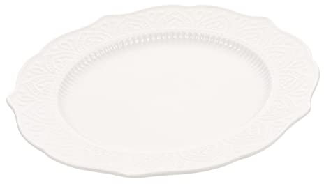 NAMOARLY Ceramic Dinner Plate 8 Inch White Retro Embossed Porcelain Serving Plate Vintage Fruit Salad Pasta for Restaurant and Home Dining
