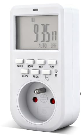 EXTRASTAR Prise Programmable Digitale Numérique, Minuterie hebdomadaire avec 8 programmes, silencieuse, Mode Horloge, réglage Jour/Heure/Minute (1 Pack)