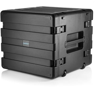 GUARDIQUE RackVault - Hartschalen Audiorack - 19 Zoll - 10U - 480 mm | mit Rollen und Trolley | Stapelbar Rack Gehäuse | Rackmount | Für industrielle und AV/Musik-Anwendungen | Schwarz