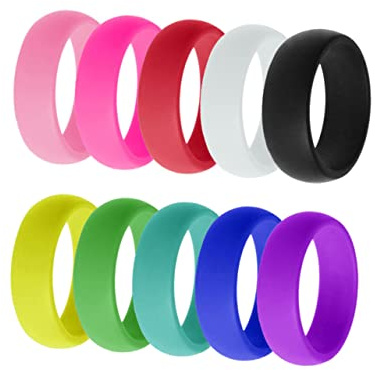 LRXIYODE Ensemble De 10 Anneaux En Silicone Unisexe Couleurs Arc-En-Ciel Et Bonbon Bagues Alternatives Pour Mariage Et ActivitéS Sportives Taille 1.98 Pouces