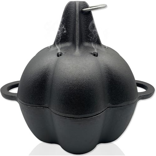 BOLVOUD Large Cast Iron Smoker Roaster & Garlic Roster Baker, Smoker Box, Pre-Seasoned Cast Iron Garlic Roaster for Grill, Perfect for BBQ and Oven, for Smoky, Flavorful Vegetables, Meats Wood Chips