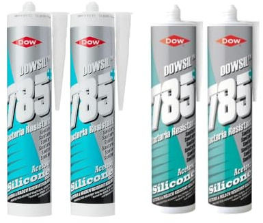 Dow Dowsil 785 Bacteria Resistant Acetoxy Silicone Sealant, White, Pack of 4 (2 Clear, 2 White)