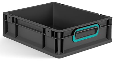 aidB Eurobox NextGen 2.0 Cycle - 400x300x120mm – 11L Aufbewahrungsbox aus recyceltem Material - Stapelbare Lagerbox in Anthrazit – geschlossene Griffe - Industriequalität - inkl. ColorClips in Türkis