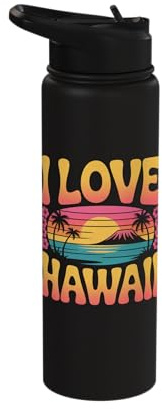 I Love Hawaii Retro Sunset Vibes Stainless Steel Insulated Water Bottle