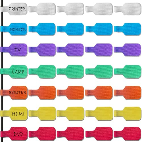 MTE 35PCS Cable Labels, Waterproof Wire Labels Durable Nylon Wrap Cord -It Cord Label for Electronics, USB, Chargers, Color Identification Markers Can Write On, Self-Adhesive Wire Tags fo (35)