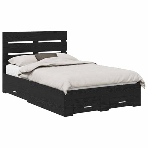 HETFTJN 120x190cm Storage Bed Frame with Drawers & Headboard, Black Oak