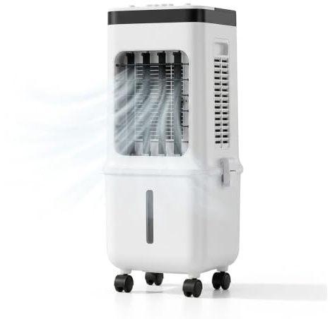 Rinfrescatore Evaporativo d'Aria 11L, Condizionatore Portatile con 4 Panetti di Ghiaccio, 3 Velocità, Oscillazione 70°, Autonomia 12H Silenzioso Casa