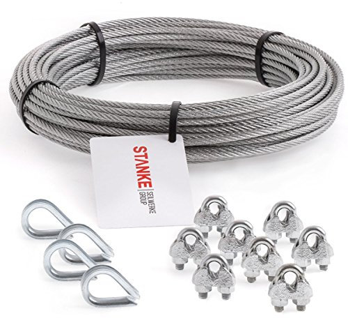 Seilwerk STANKE Cuerda de acero galvanizado 10m, Cuerda de acero con diámetro 6mm 6x19, 4x guardacabo, 8x abrazadera - SET 2
