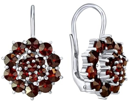 SILVEGO Damen Ohrringe aus 925 Sterling Silber mit echten Granaten Blume