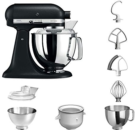 KitchenAid Küchenmaschine Artisan 5KSM175PS Eiscreme Paket inklusive Speiseeismaschine für hausgemachte Dessert-Kreationen (Gusseisen Schwarz)