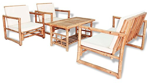 Festnight 12pcs Salon de Jardin en Bois de Bambou 1 Table Basse + 1 Banc + 2 Chaise