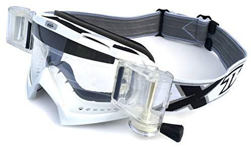 TWO-X Cross-Brille - Roll Off - MX Brille - Motocross-Brille mit Klarglas - Kratzfeste Motorrad-Brille - Enduro & Downhill - Modell Race - Weiß