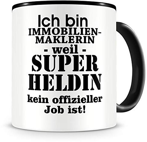Samunshi® Ich bin Immobilienmaklerin Tasse Beruf Geschenk Kaffeetasse Teetasse Kaffeepott Kaffeebecher Becher schwarz