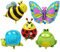 Miya 5er set super Süß Insekt Tierchen Luftballon, Schmettering, Marienkäfer, Schnecke, Biene, Frosch Folienballon,