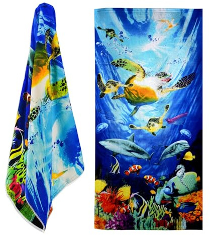GEEZY Microfibre Beach Towel, Ocean Turtles Design - Quick Drying, Lightweight, Sand-Free, Large & Durable, Summer Vibe - Beach Essentials for Travel, Holiday, Swimming, Sauna, Adults & Kids, 70x140cm